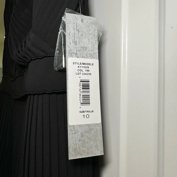 NWT Kay Unger Beaded Pleated V Neck Cocktail Party Event Midi Dress Black 10 - Picture 5 of 6